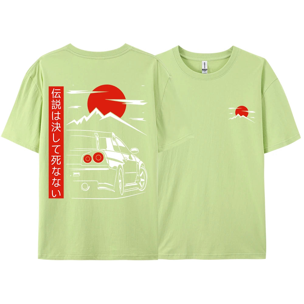 Japanese Style Car JDM Culture GTR Racing T Shirts Men Women Street Wear Original Design Oversized 100% Cotton Couple Tops Tees