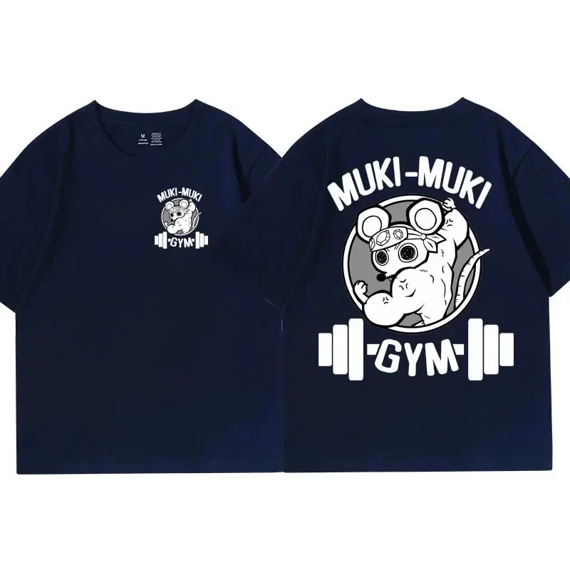 Anime Demon Slayer Uzui Tengen Print T-shirts Unisex Funny Ninja Mice Muki Muki Gym T Shirt Muscular Mouse Oversized T-shirt