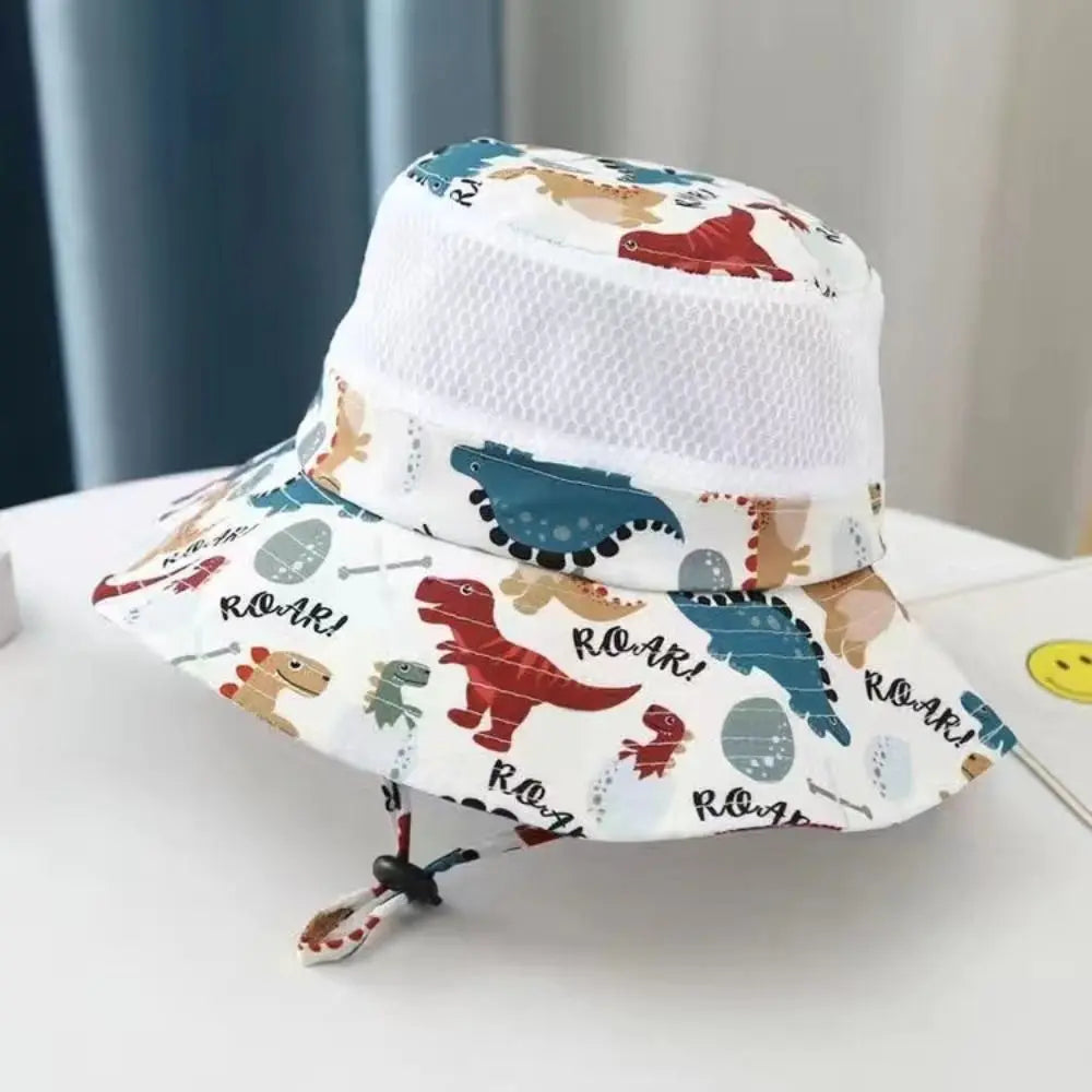 Cartoon Print Baby Sunshade Hat New Mesh Wide Brim Kids Fisherman Hat Breathable Sunshade Hat For Boys Girls