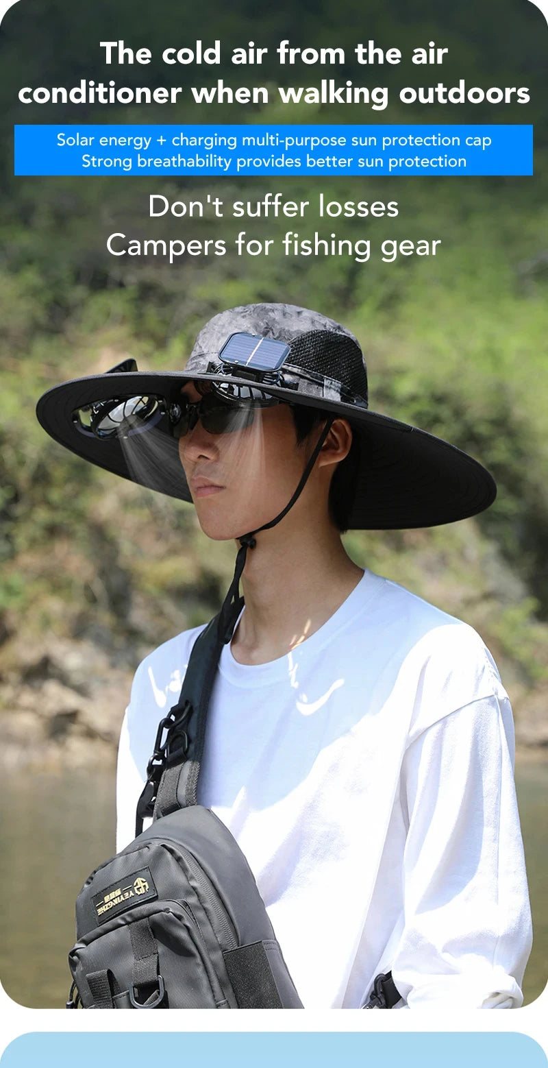 Wide Brim Solar Dual Fan Hat Outdoor Camping Fishing Hat Anti-UV Fan Hat for Men Mountain Climbing Sun Protection Fisherman Hat