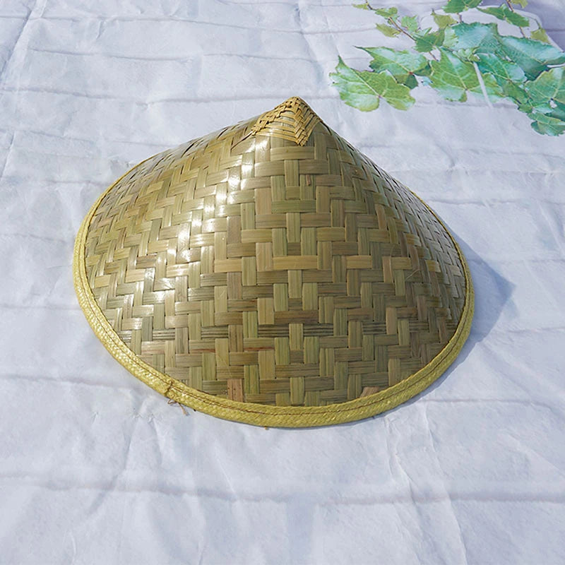 Traditional Chinese Fisherman Hat, Green Conical Bamboo Woven, Handmade Rattan Straw Bucket Hat