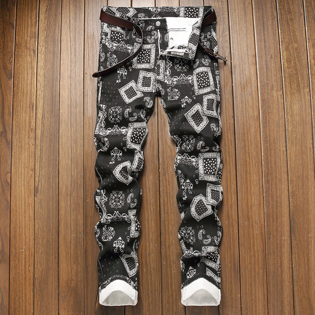 Stylish Mid Stretch Slim Fit Jeans - Men's Mid Waist Distressed And Ripped Denim Jeans With Tassels For All Seasons Street Wear