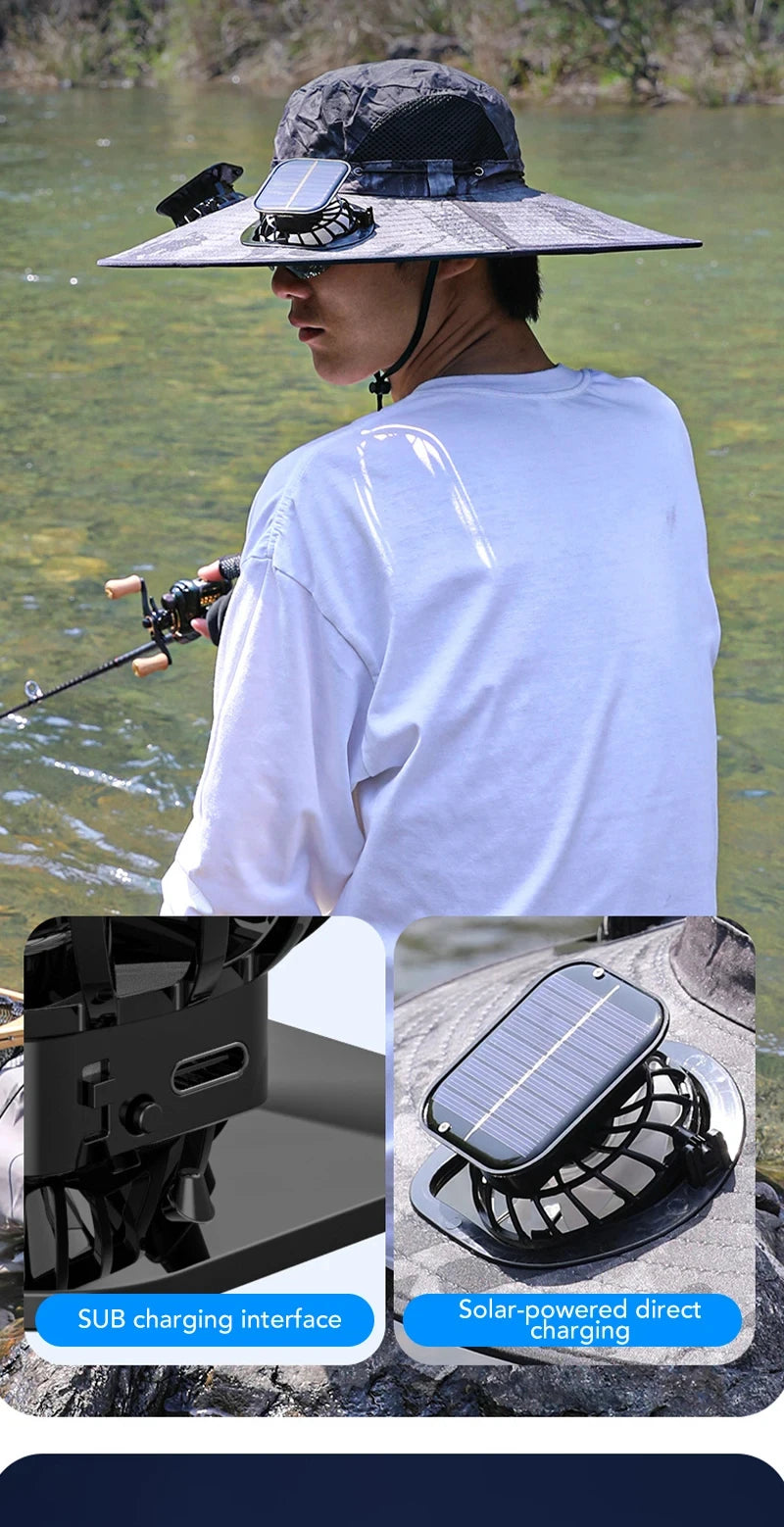 Wide Brim Solar Dual Fan Hat Outdoor Camping Fishing Hat Anti-UV Fan Hat for Men Mountain Climbing Sun Protection Fisherman Hat