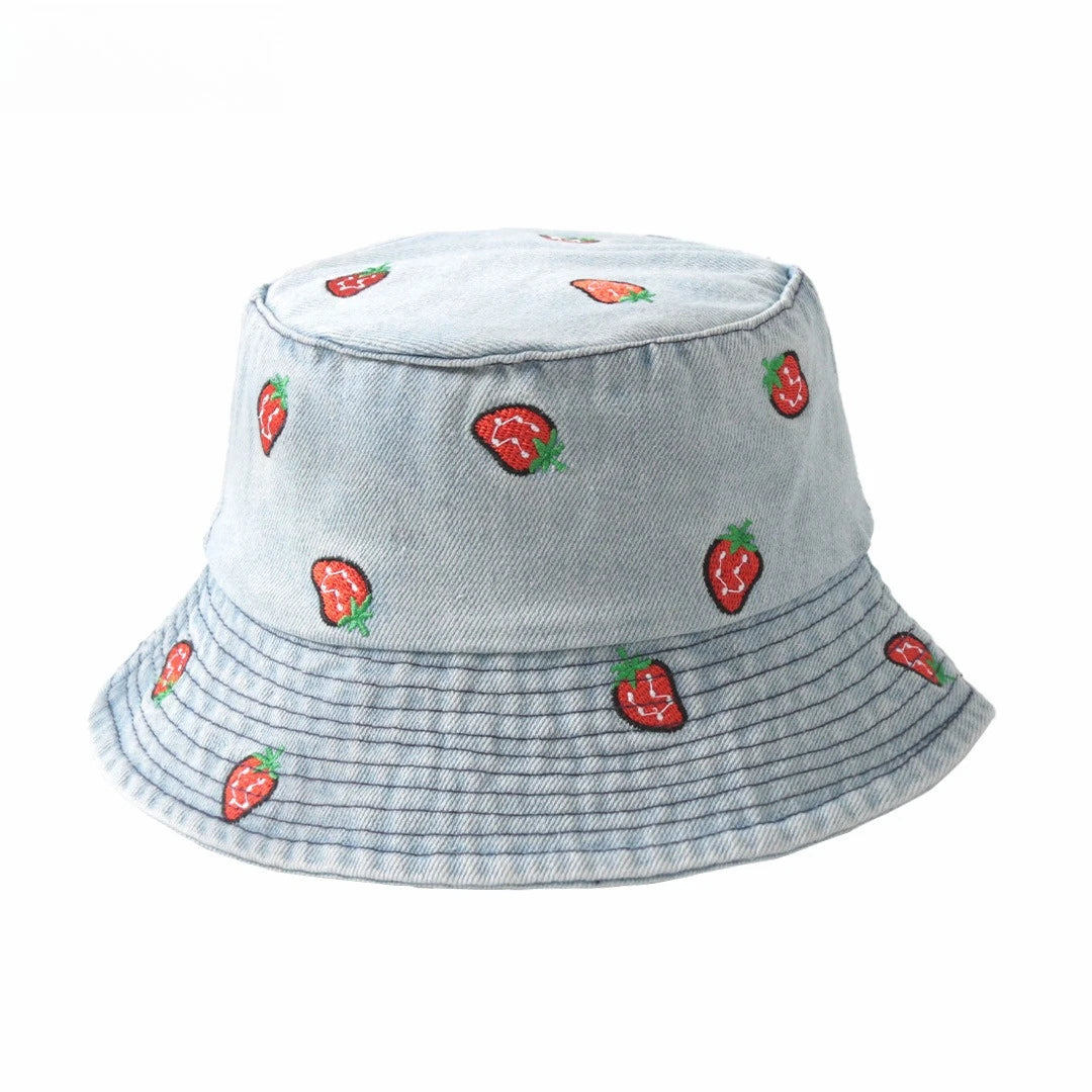 Popular Little Daisy Embroidered Cotton Summer Jeans Bucket Hat Cap For Women Spring Fisherman Hat Outdoor Travel Sunshade Gift
