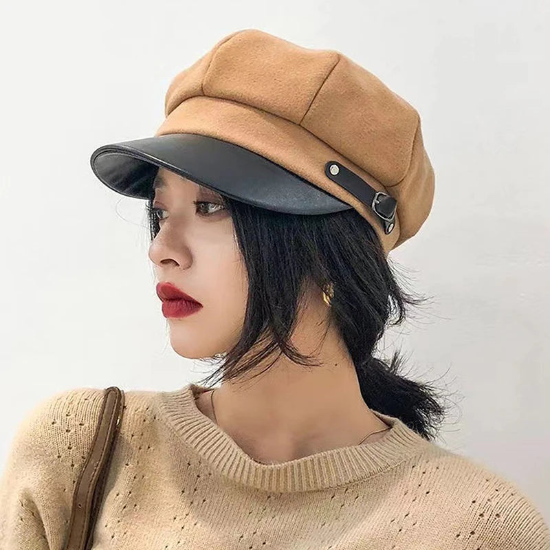 Vintage Beret Newsboy Hat Adjustable Autumn Winter Hat Beret Octagonal Cap Soft Woolen Beret For Women Berets Painter Cap