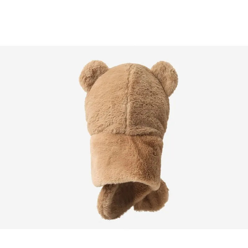 Children's Cartoon Bear Hat Baby Girl Autumn And Winter Korean Version Imitation Rabbit Fur Cute Scarf Integrated Warm Plush Hat