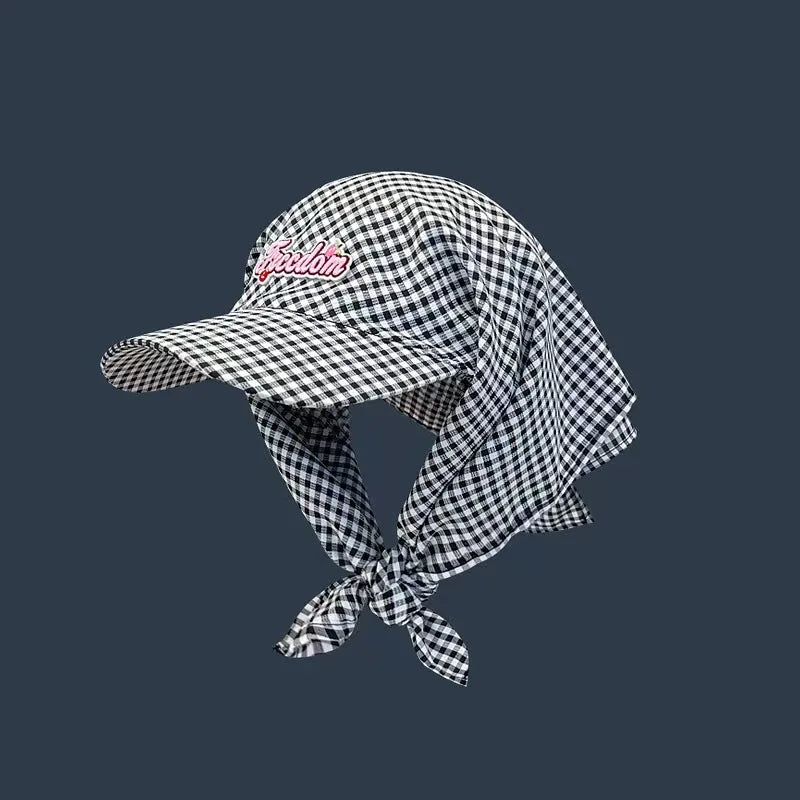 Women's Sunshade Hats Plaid Simple Sweet Personality Fashion Trendy Korean Style Versatile Headwears Outdoor Beach Head Scarfs