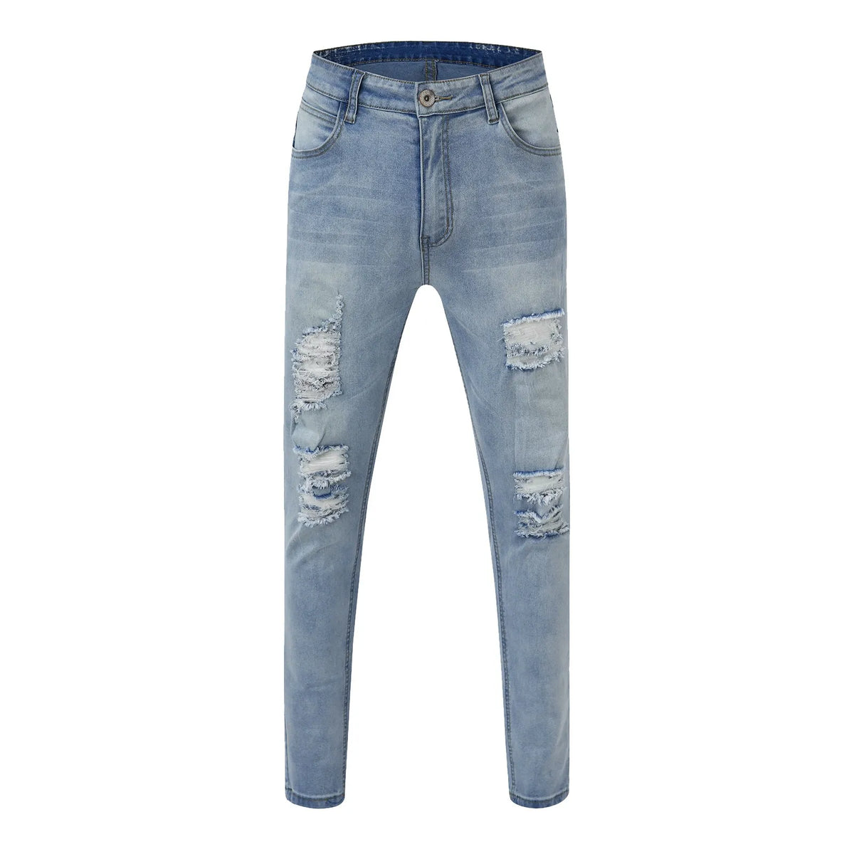 Men'S Casual Hip Hop Sports High Stretch Tight Wash Polished White Ripped Fit Zipper Jean Pants Business Stretch Men'S Jeans