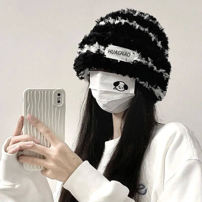 New Style Knitted Hat - Slimming Effect on Face, Plush and Warm, Thick Headband, Ear Protection, Fl Winter Woolen Patterned Hat,