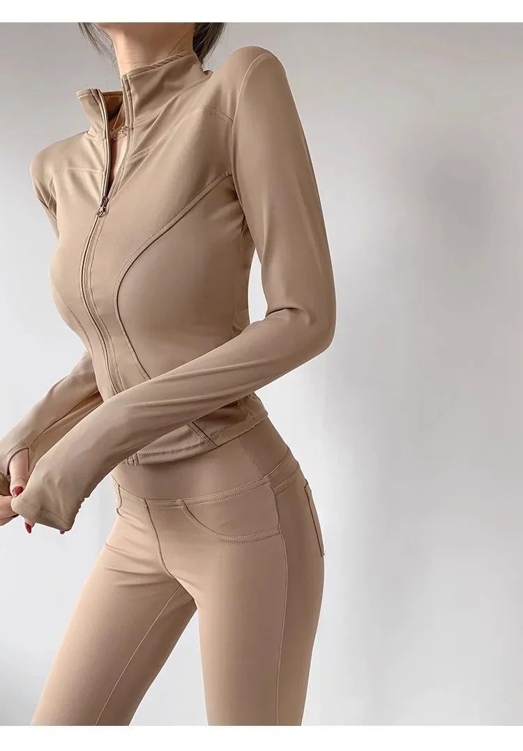 Sun Quick Drying Sports Coat Women's Tight Top Yoga Jacket Long Sleeve Zipper Jacket Running Fitness Women's Jacket S-3XL