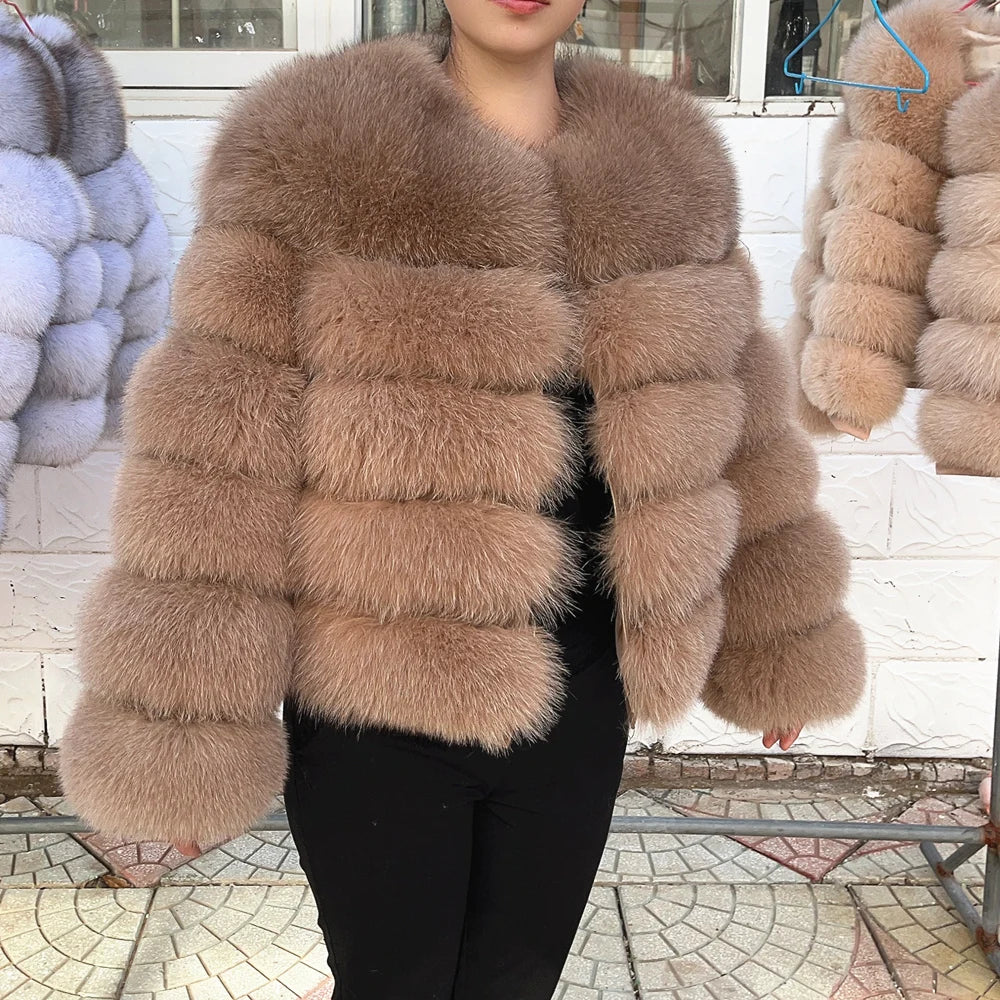 QUEENTINA Fox Fur Coat Real Winter Women'S Fashion Brown 2025 Leather And Skin Clothing Natural New In Coats & Jackets Outerwear
