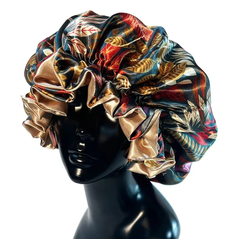 New Satin Bonnet Hat Large Satin Linned Bonnet Sleep Cap Silky Night Sleep Cover Cap Lady Hair Styling