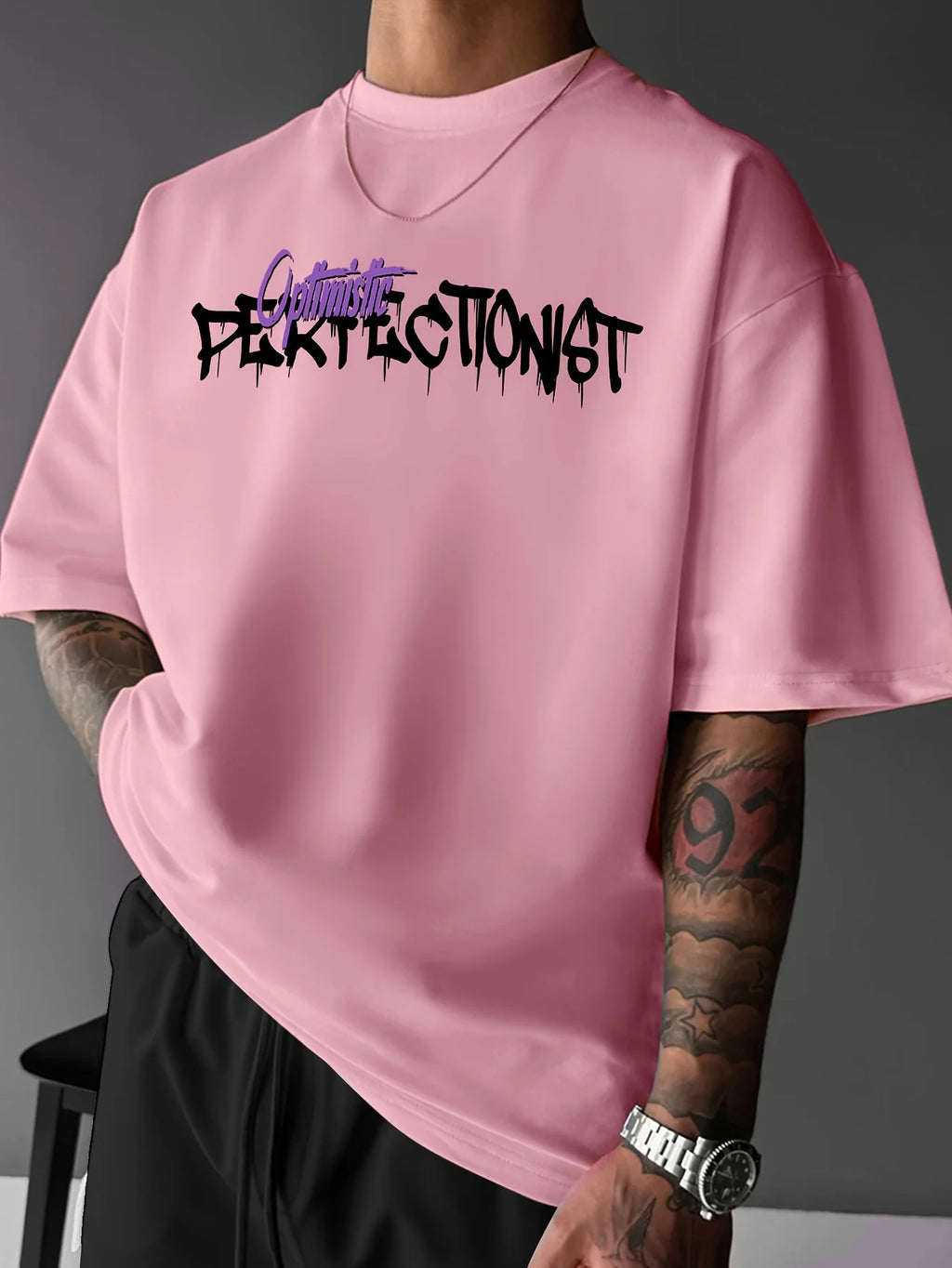 Men's summer 100 cotton fashionable casual sports loose American street letter printed round neck short sleeved T-shirt top