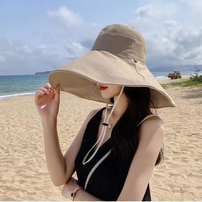 Wide Brim UPF 50+ Sun Hat Women Anti-UV Protection Hiking Fisherman Cap Fold Summer Solid Beach Hat 2024 Double sided Sun hat