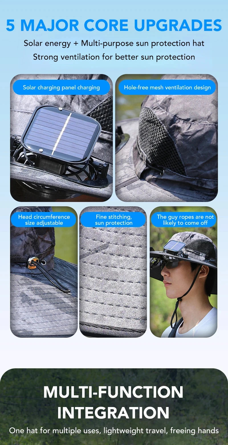 Wide Brim Solar Dual Fan Hat Outdoor Camping Fishing Hat Anti-UV Fan Hat for Men Mountain Climbing Sun Protection Fisherman Hat