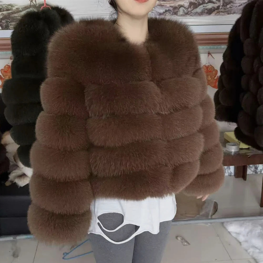 QUEENTINA Fox Fur Coat Real Winter Women'S Fashion Brown 2025 Leather And Skin Clothing Natural New In Coats & Jackets Outerwear