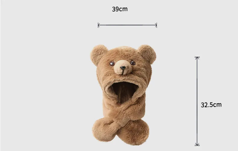 Children's Cartoon Bear Hat Baby Girl Autumn And Winter Korean Version Imitation Rabbit Fur Cute Scarf Integrated Warm Plush Hat