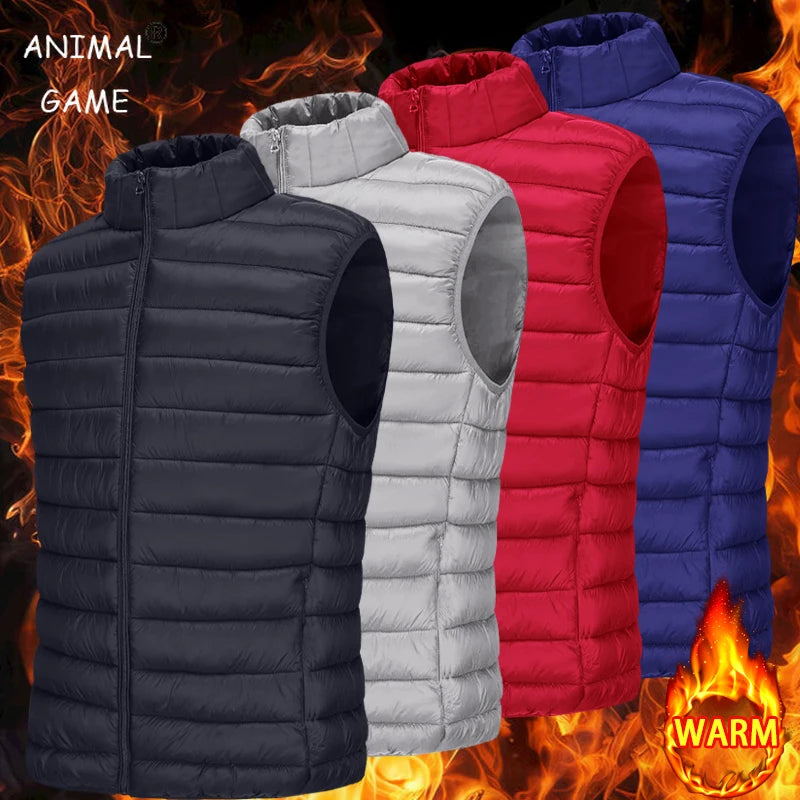Autumn Men's Casual Vest Lightweight Sleeveless Jacket Full Zipper Outerwear Vest Outdoor Cotton Vest with Pockets