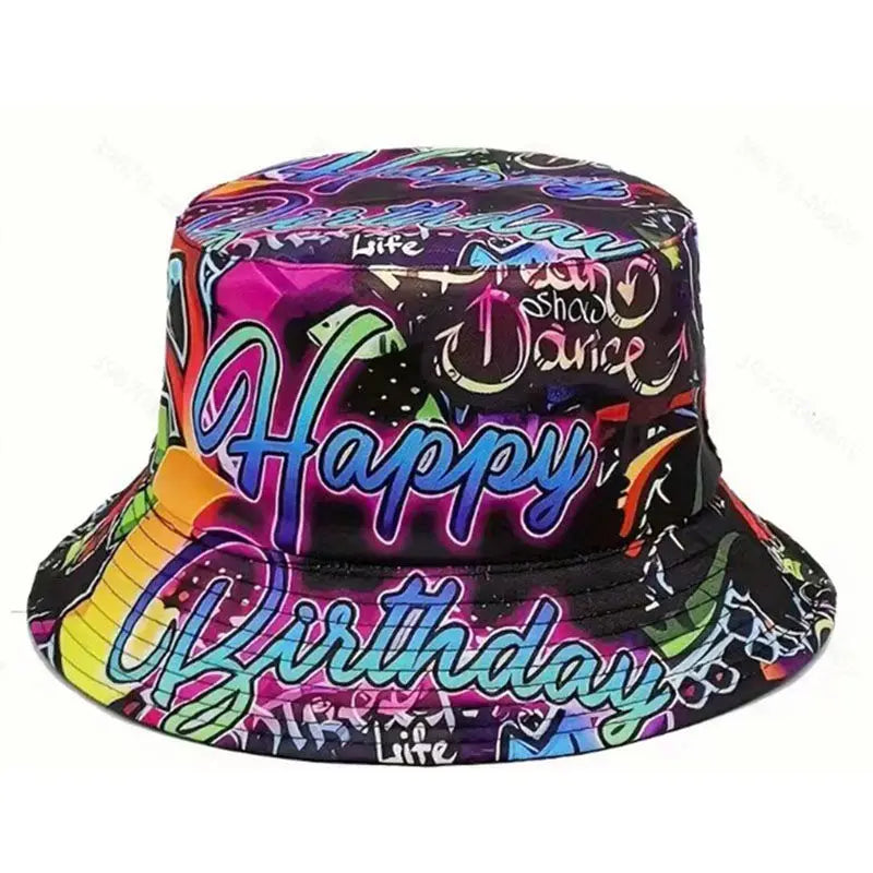 Europe and America Retro Nostalgic 90s Tape Pattern Bucket Hat Female Double Sided Spring and Summer Outdoor Sunscreen Sun Hat