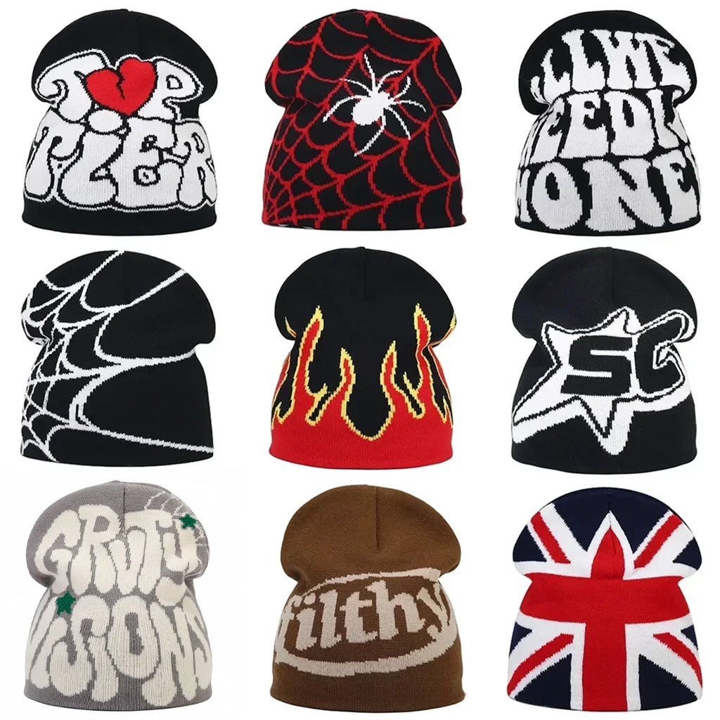 Y2K Letter Knitted Winter Autumn Beanie Cap Men Women Kanye Beanies Gorras Hombre Top Warm Skiing Hat Ear Hats Hip Hop Skullcap