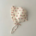 Korean Print Baby Sun Hat Cute Flower Cherry Infant Girls Princess Cap Spring Autumn Cotton Newborn Ear Protection Caps Bonnet