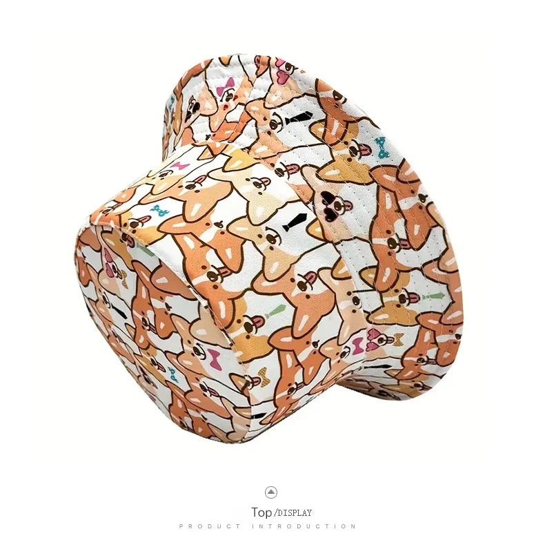Bocca Cartoon Dog Bucket Hat Corgi Puppy Printing Fisherman Hats Double Sides Panama Cap Adult 58cm Caps Outdoor Travel Summer