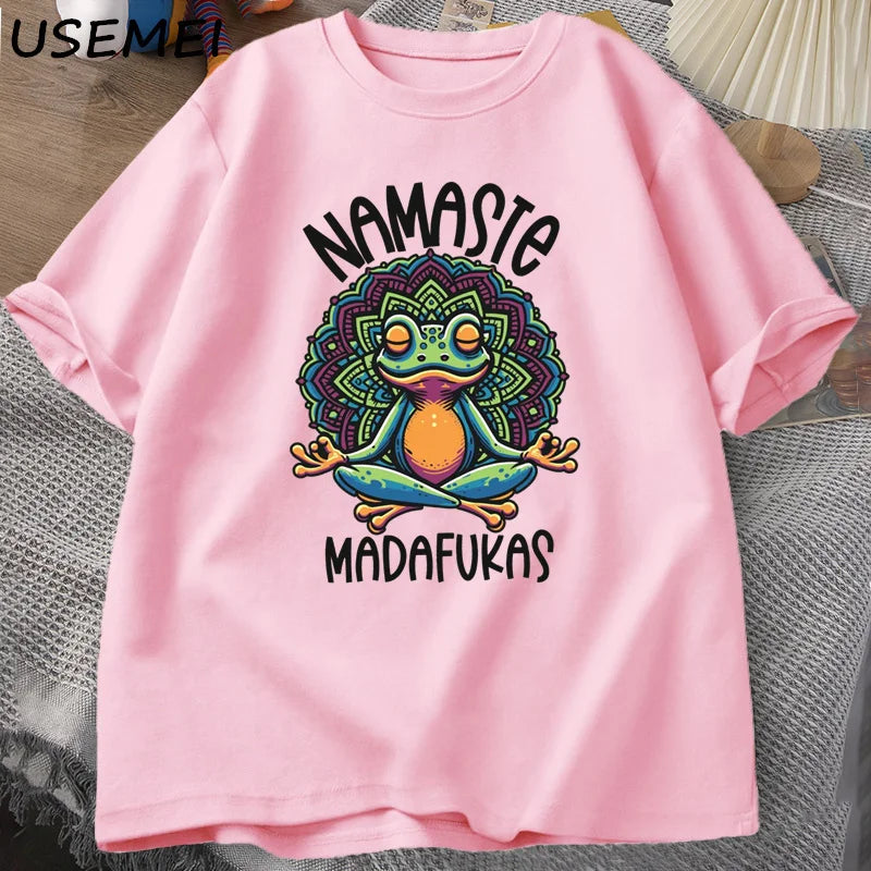 Funny Yoga T Shirt Frog Self Care T-Shirt Cotton Short Sleeve Positive Cottagecore Namaste Tee Men Women Mens Clothes Streetwear