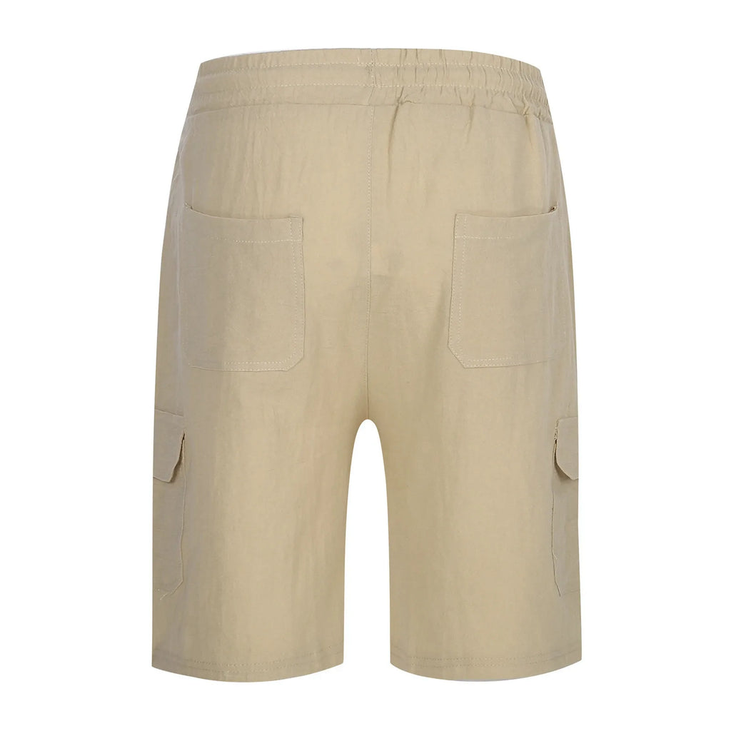 Men Spring And Summer Pant Casual All Solid Color Cotton Linen Loose Trouser Fashion Pockets Wide Leg High Waist A-word Shorts