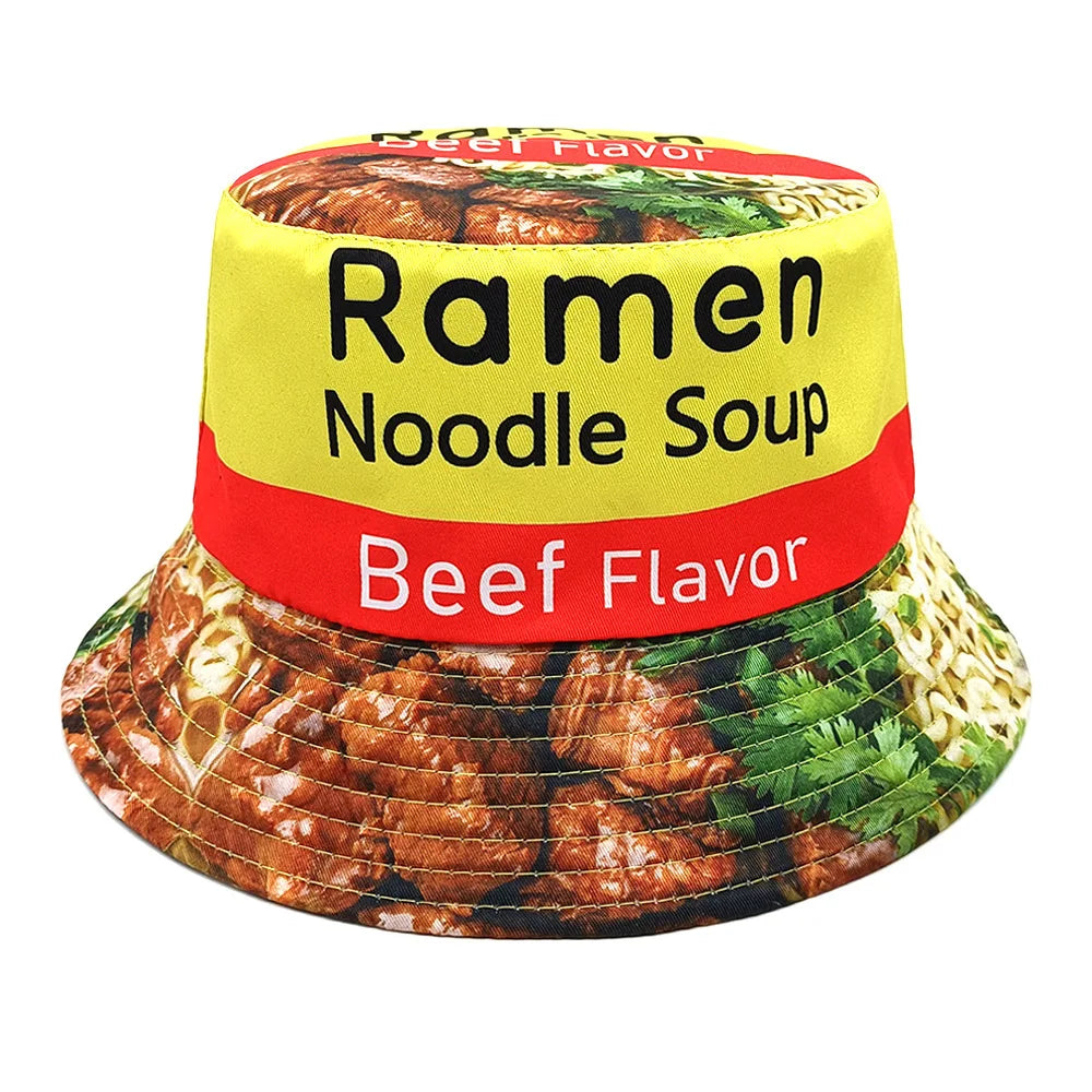 Europe and America Retro Nostalgic 90s Tape Pattern Bucket Hat Female Double Sided Spring and Summer Outdoor Sunscreen Sun Hat