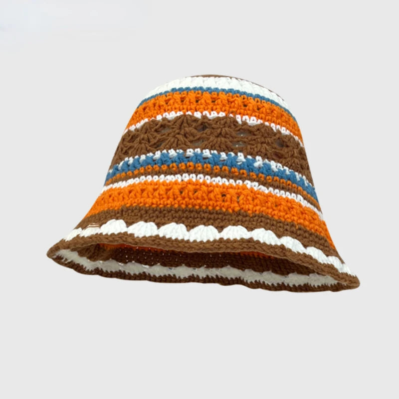 2025 Autumn New Crochet Korean Handmade Bucket Hat Women Weaving Knitted Hat Y2k Fashion Flowers Autumn Winter Beanies Basin Cap