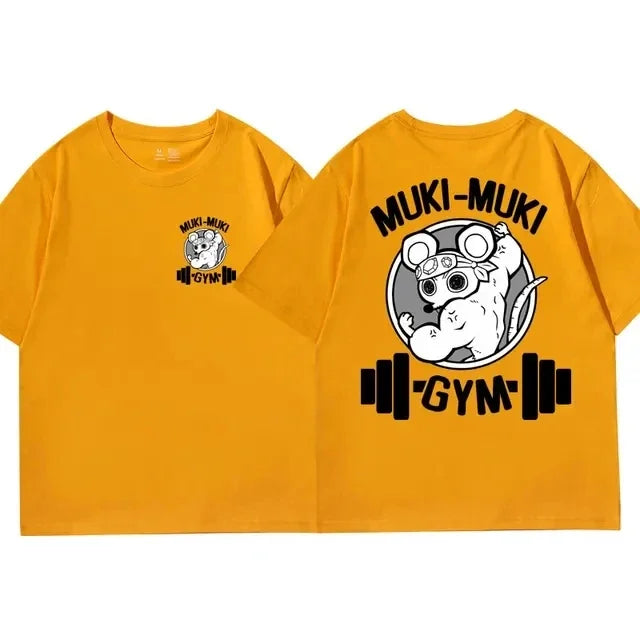 Anime Demon Slayer Uzui Tengen Print T-shirts Unisex Funny Ninja Mice Muki Muki Gym T Shirt Muscular Mouse Oversized T-shirt