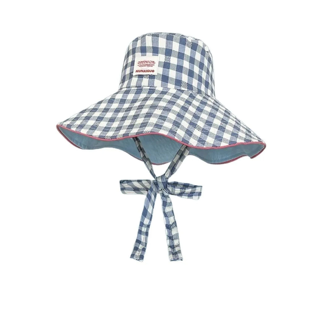 Plaid fisherman hat trendy seaside beach sunshade hat double-sided wearable plaid summer sunscreen hat