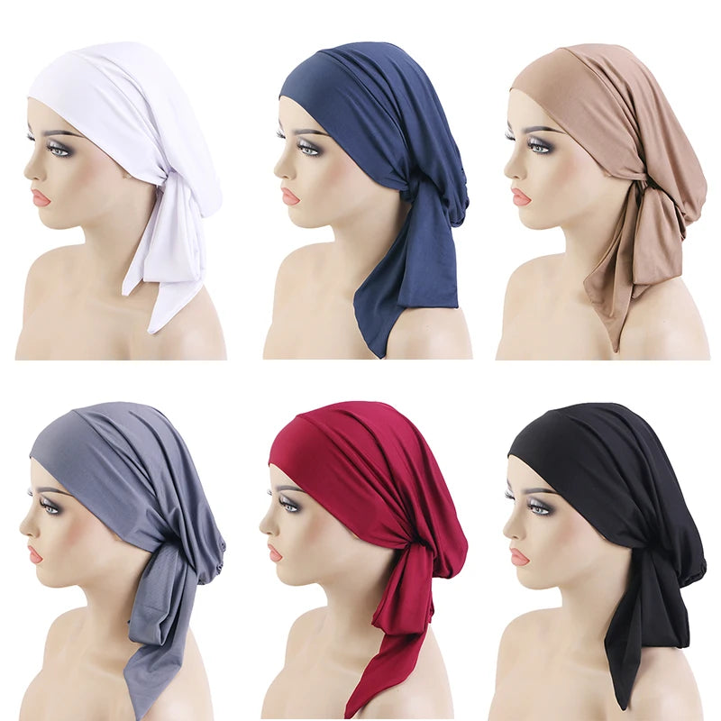 Women Muslim Turban Cap Soft Stretch Pre-Tied Hat Islamic Headscarf Turban Hat Bonnet Turbante Mujer Chemo Cap Headwear