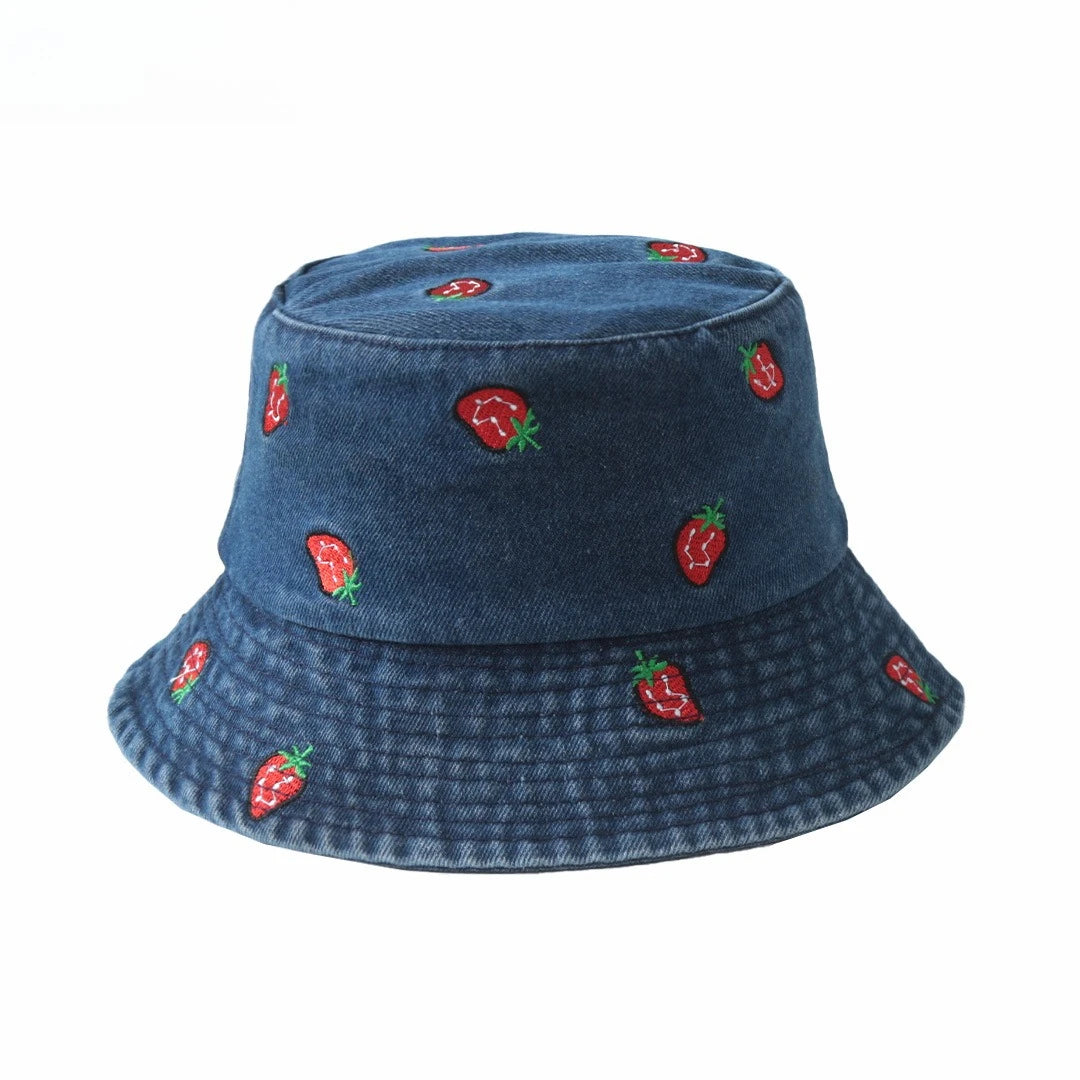 Popular Little Daisy Embroidered Cotton Summer Jeans Bucket Hat Cap For Women Spring Fisherman Hat Outdoor Travel Sunshade Gift