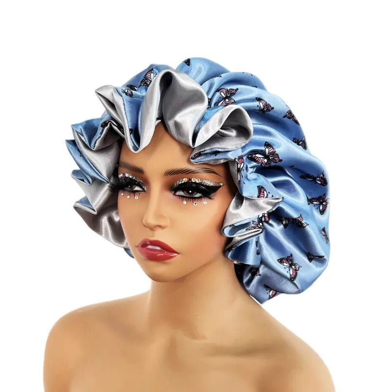 New Satin Bonnet Hat Large Satin Linned Bonnet Sleep Cap Silky Night Sleep Cover Cap Lady Hair Styling