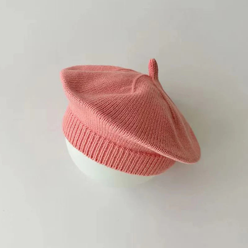 Fashion Cute Baby Knitted Beret Hat Solid Color Children's Warm Hats Autumn Winter Cap For Kids Outdoor Bonnet Accessories Gift