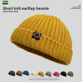 Men's Warm Smile Face Patch Knit Beanie Winter Skull Cap Short Cuff Soft Ribbed Knitted Hat for Outdoor Daily Wear