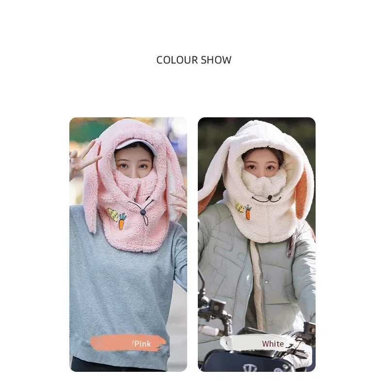 Winter Warm Ski Helmet Cover Comfortable Soft Fleece Skiing Head Warmer Cartoon Cute Rabbit Ear Decorative Helmet Cover Hat