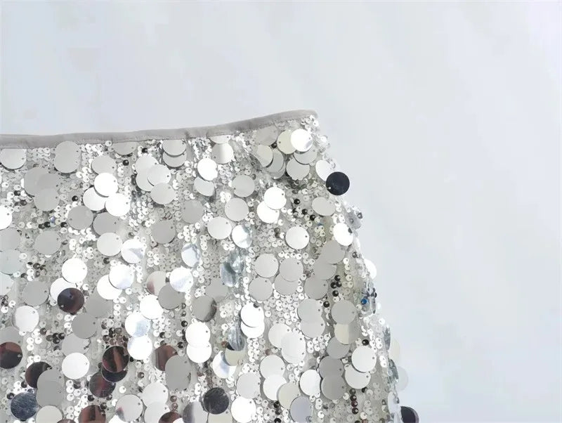 Silver Sequin Skirt Woman High Waist Mini Skirt Woman Fashion Shiny Glitter Elegant Short Skirts For Women Y2k Skirts