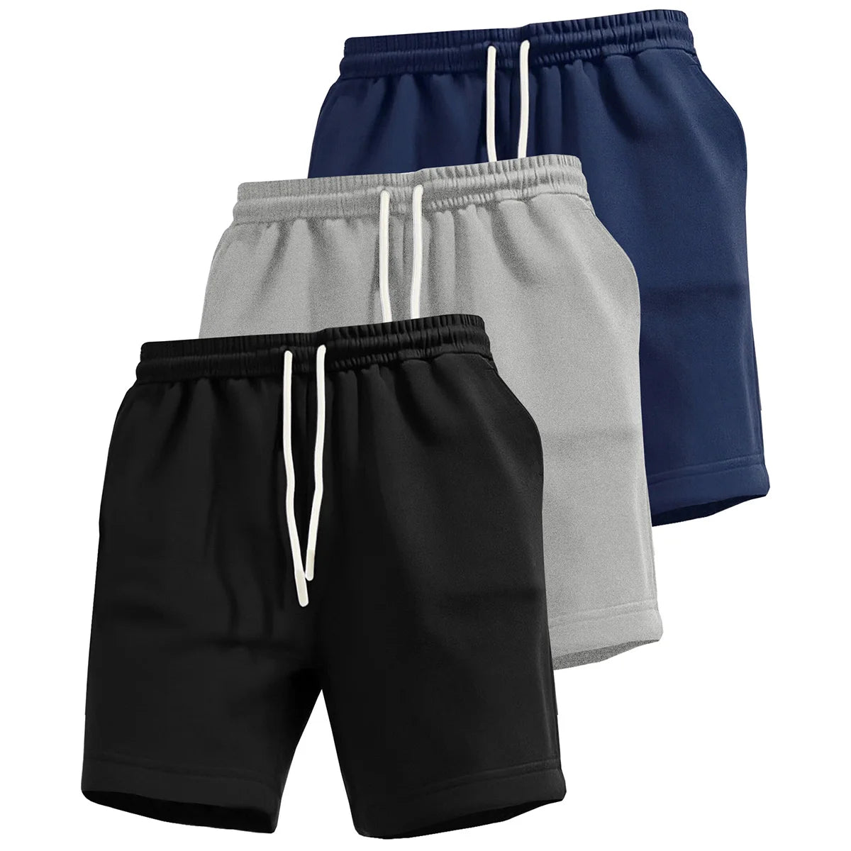 3-piece men's shorts, summer solid color drawstring waist regular comfortable breathable training pants, casual sports pants, suitable for outdoor running, cycling, fitness, mountaineering and other sports