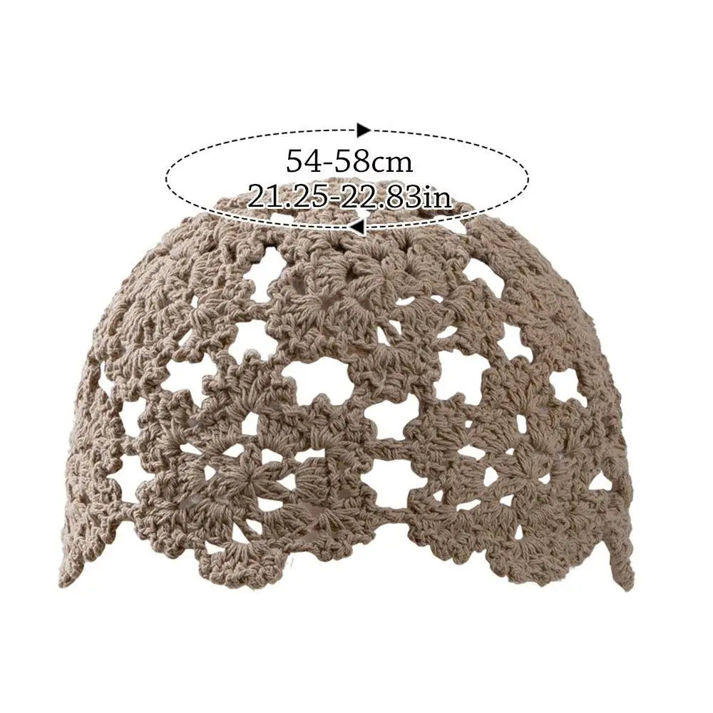 Women's Hollowed Out Knitted Hat Casual Beret Cap Fashion Flowers Breathable Skullies Hat Sun Visor Summer Headwear
